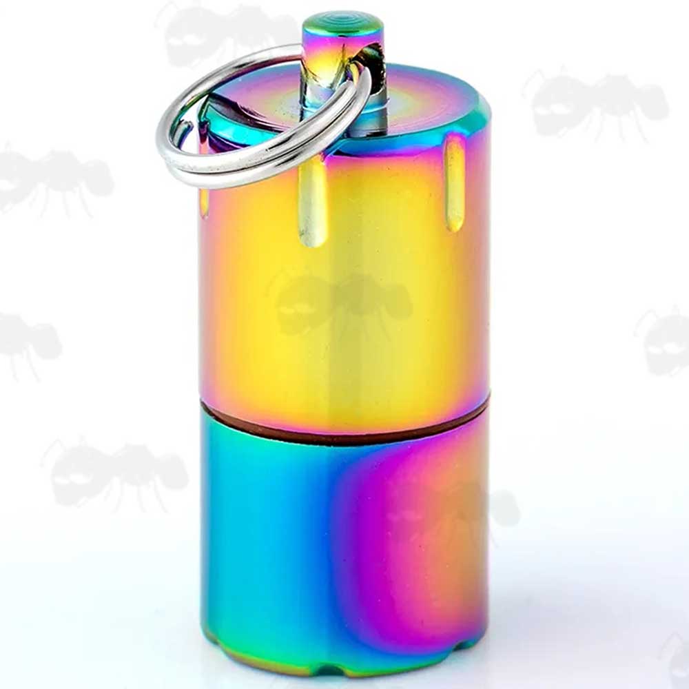 Rainbow Colour Mini Capsule Oil Lighter with Flat Base and Keyring