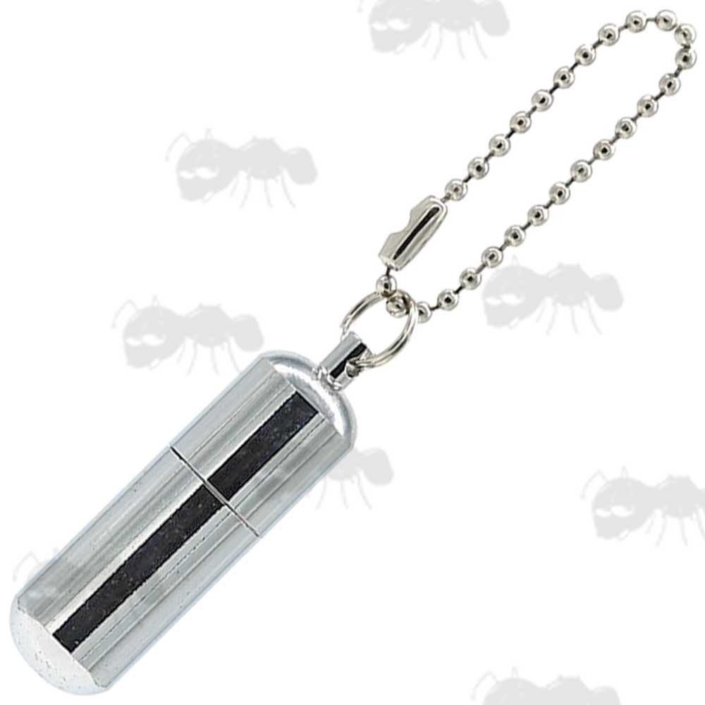 Silver Colour Peanut Oil Lighter with Rounded Base and Ball Linked Chain