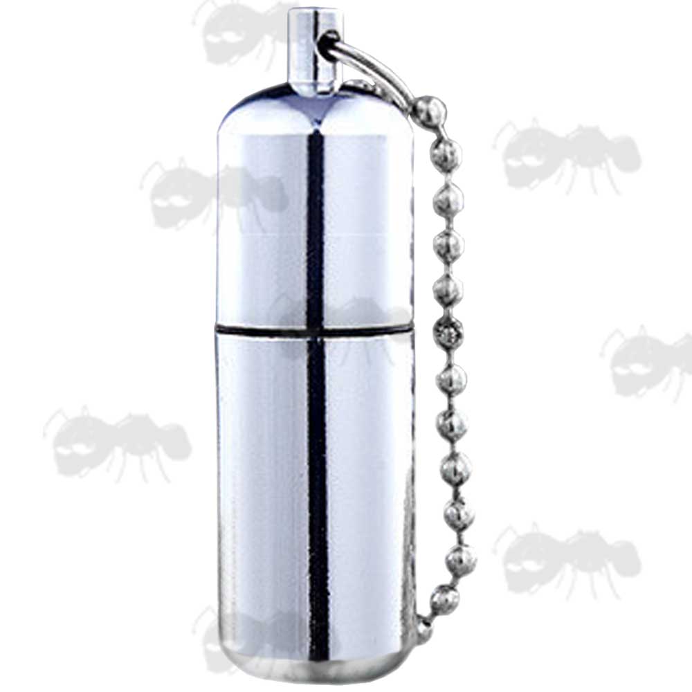 Chrome Finished Peanut Oil Lighter with Flat Base and Ball Linked Chain