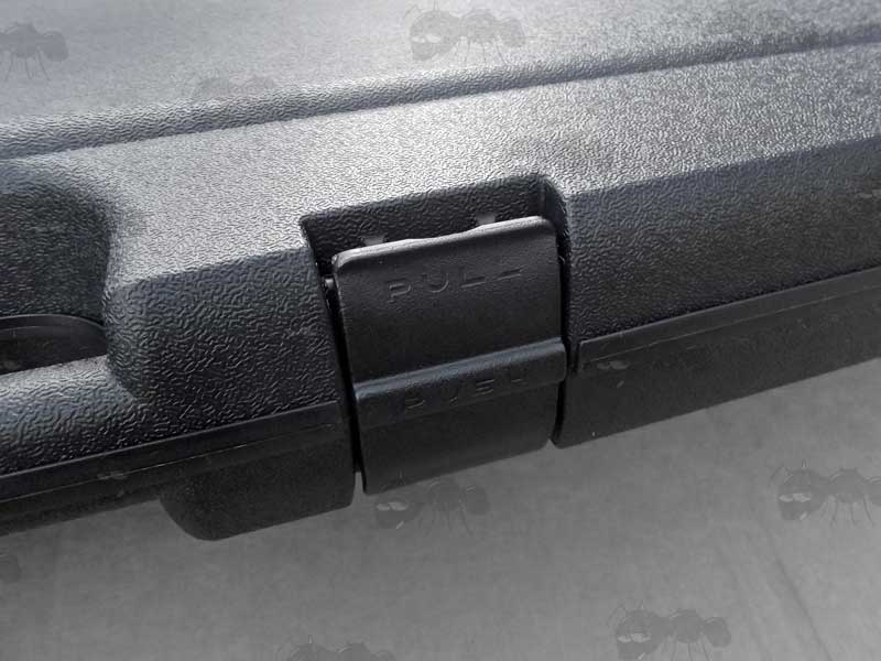 Click-Lock Clasps View of The Hard Black Plastic Carry / Storage Case for Takedown Guns