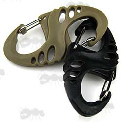 Black and Tan Coloured Plastic S-Shaped Carabiner Accessory Clips