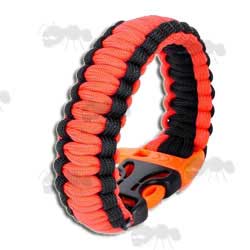 Orange and Black Paracord Survival Bracelet with Emergency Whistle QR Buckle