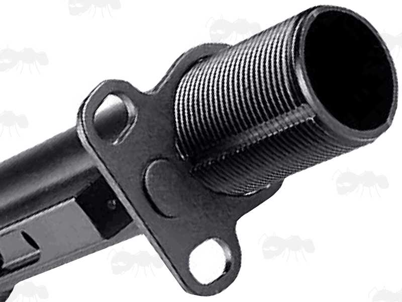 AR-15 Sliding Stock Sling Plate with Dual Holes Shown Fitted to Buffer Tube