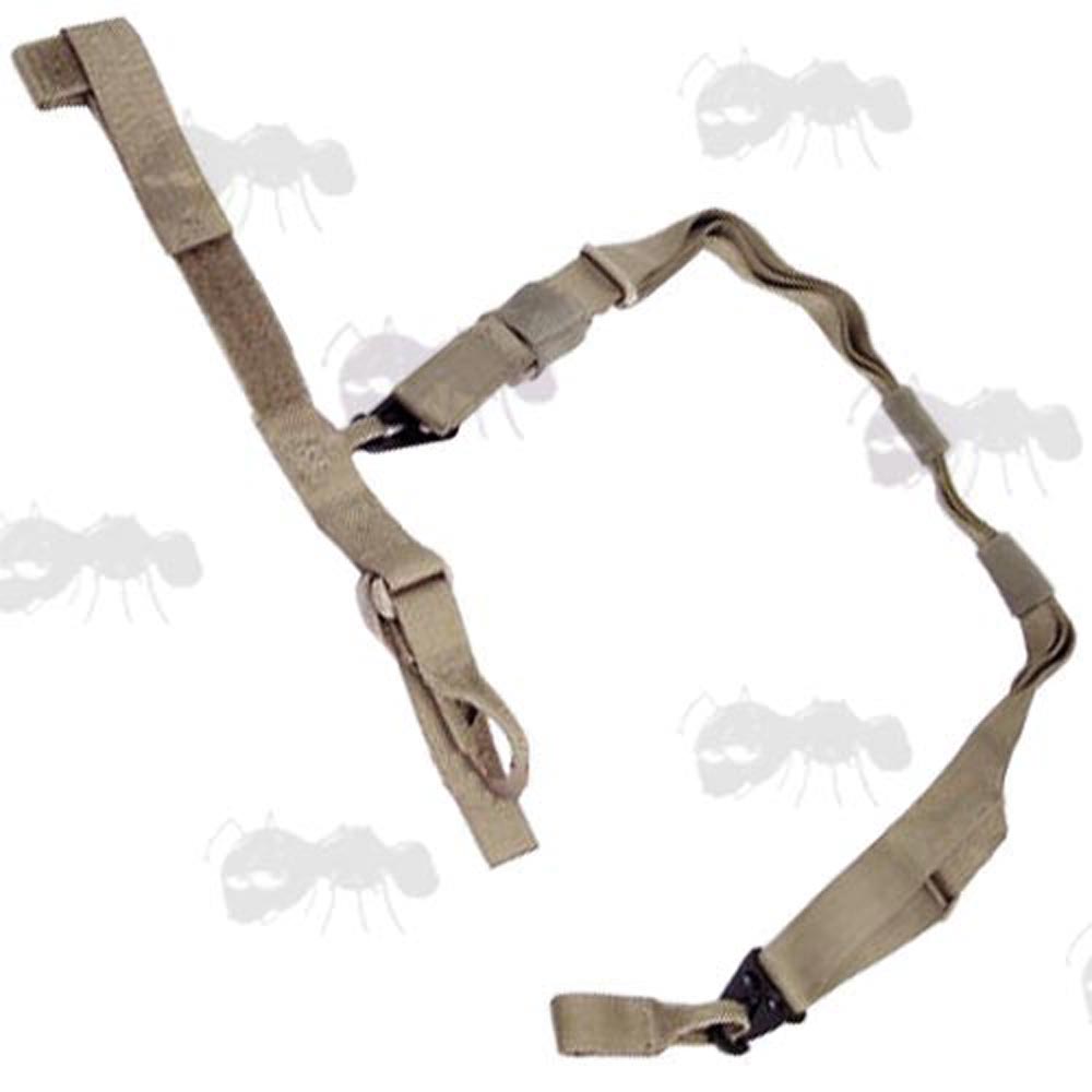 Coyote Brown Three Point Tactical Rifle Sling with Fixed Stock Adapter Loop