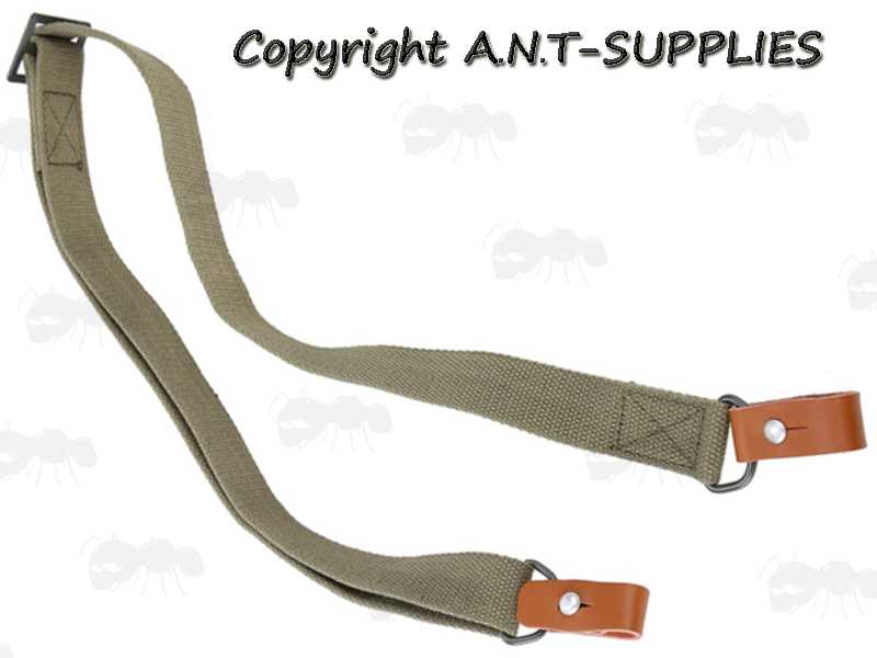 Green AK-47 Rifle Sling with Leather Tab Fittings