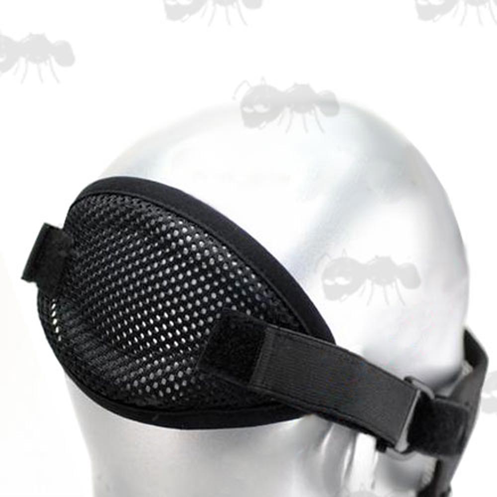 Black Upgraded Headband on a Lower Face Wire Mesh Mask on Display Head