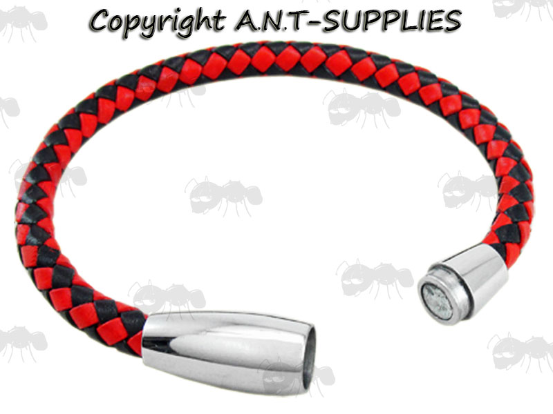 Magnetic Metal Connector on Black and Red Bracelet