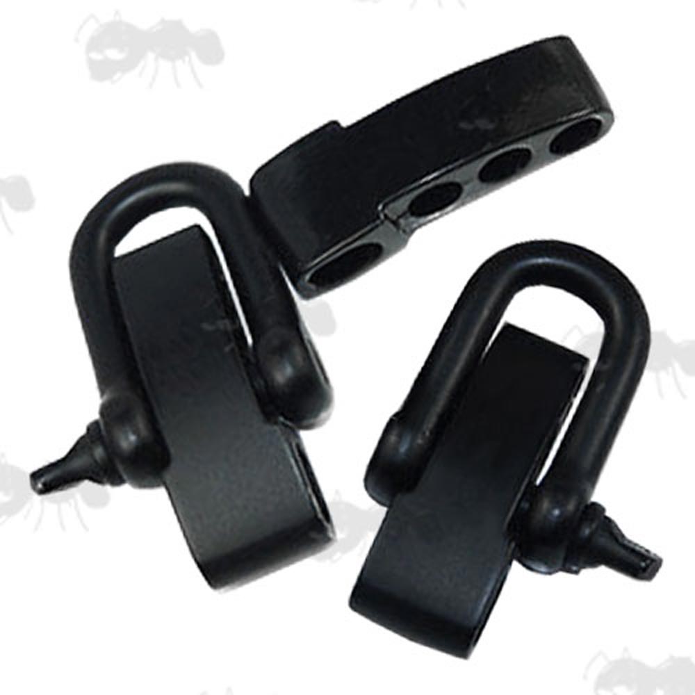 Two Steel D Shaped Adjustable Shackles In Black with Flat Head Pins and T-Shaped Adjuster Bars