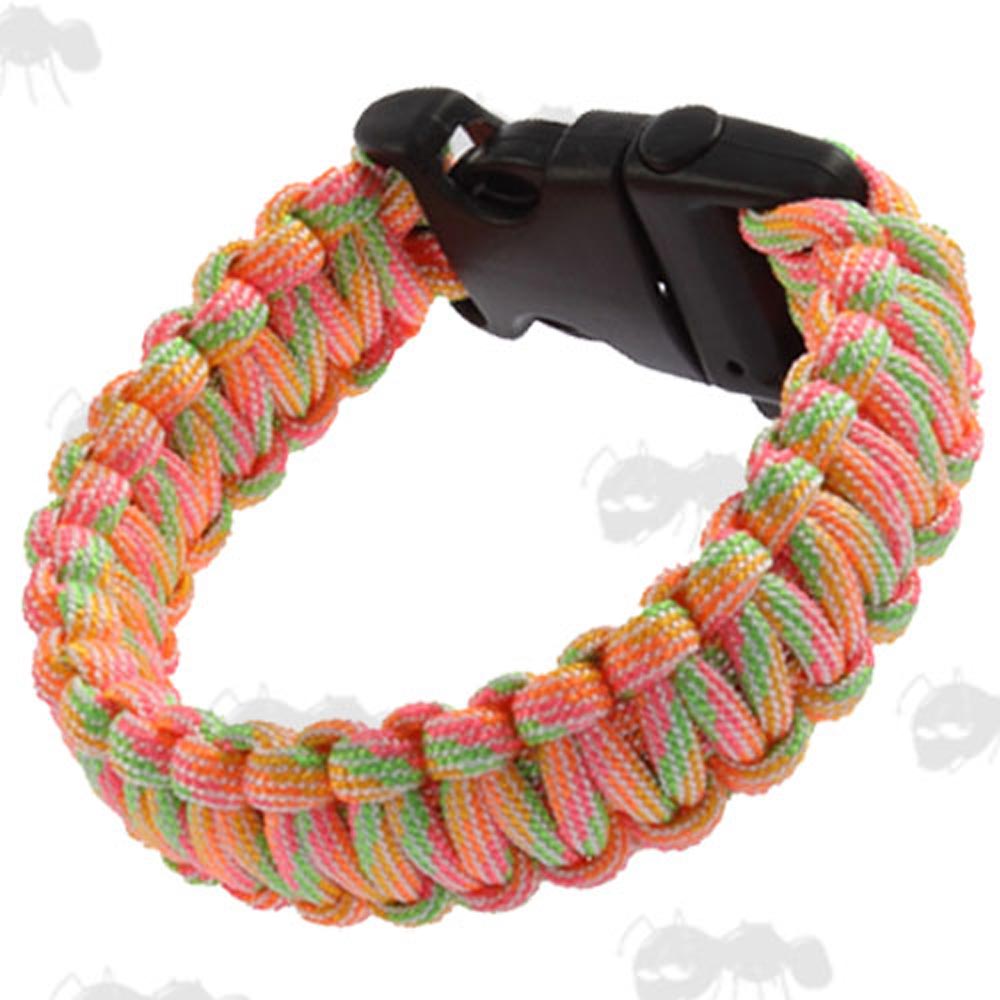 Candy Caine Colour Paracord Survival Bracelet with Emergency Whistle QR Buckle