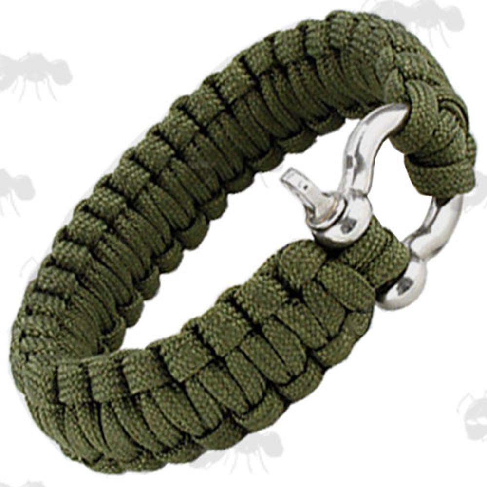 Green Paracord Bracelet with Metal Shackle Buckle