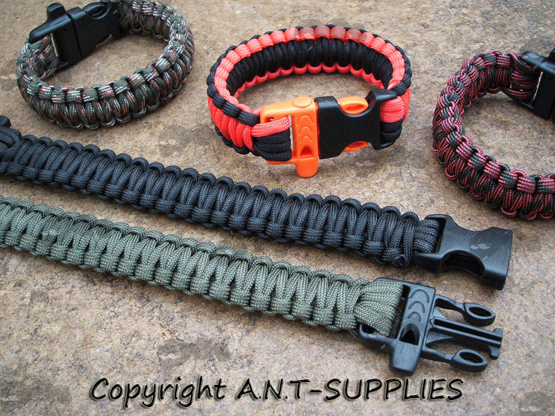 Assortment of Paracord Survival Bracelets with Emergency Whistle QR Buckles