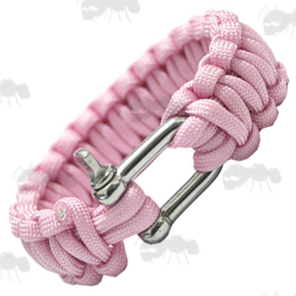 Pink Paracord Bracelet with Metal Shackle Buckle