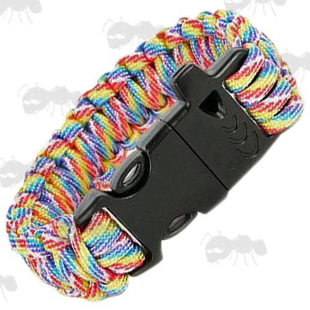 Rainbow Camouflage Paracord Survival Bracelet with Emergency Whistle QR Buckle