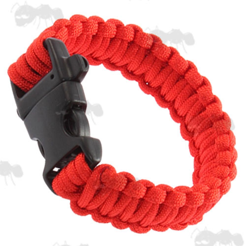 Red Paracord Survival Bracelet with Emergency Whistle QR Buckle