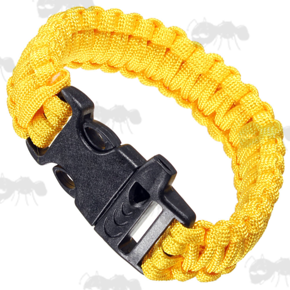 Yellow Paracord Survival Bracelet with Emergency Whistle QR Buckle