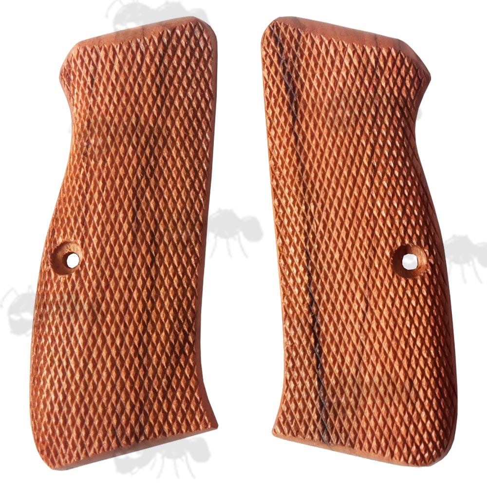 CZUB 75 / 85 Light Red Wood Pistol Grips with Checkered Pattern