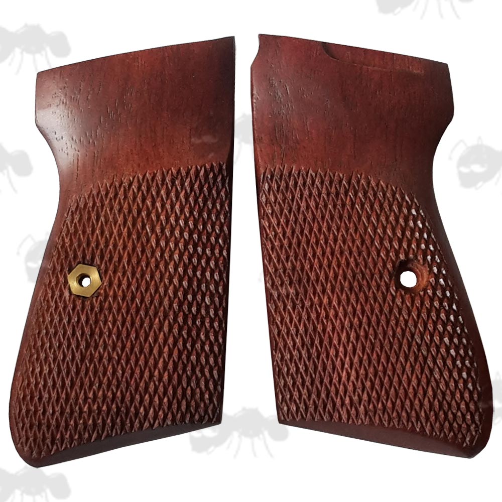 Pair of Wooden Walther PPK/s Handgun Grips with Checkered Design