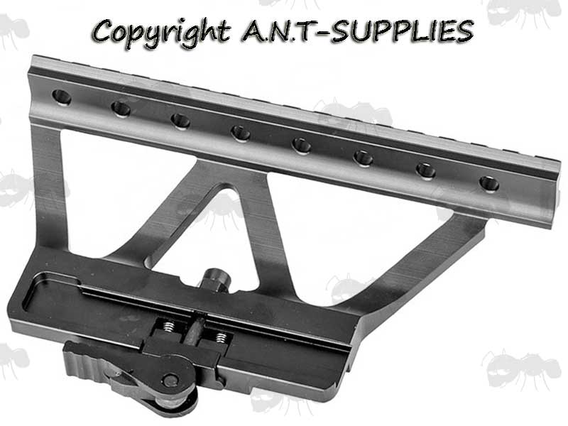 Back View of The AK Rifle Quick-Release Lever Side Bracket Base Mount with Top Weaver / Picatinny Sight Rail