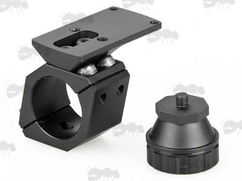 Black Mount for Fitting RMR Sights to Rifle Scope Tube Body With Battery Compartment Removed
