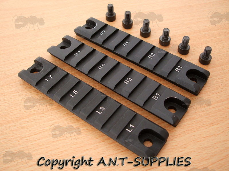 Black, Short 3 Piece Set of 20mm Wide Rails with Bolts for Handguards on G36C Rifles