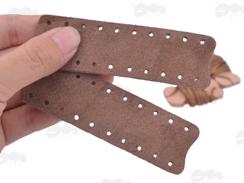 Pair of Light Brown Suede Leather Wraps for Standard Length Levers on Lever Action Rifles