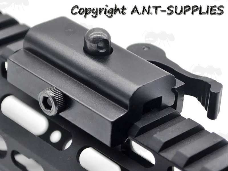 Weaver Rail Mounted QD Bipod Stud with Quick-Release Lever, Shown Fitted on Rifle Rail