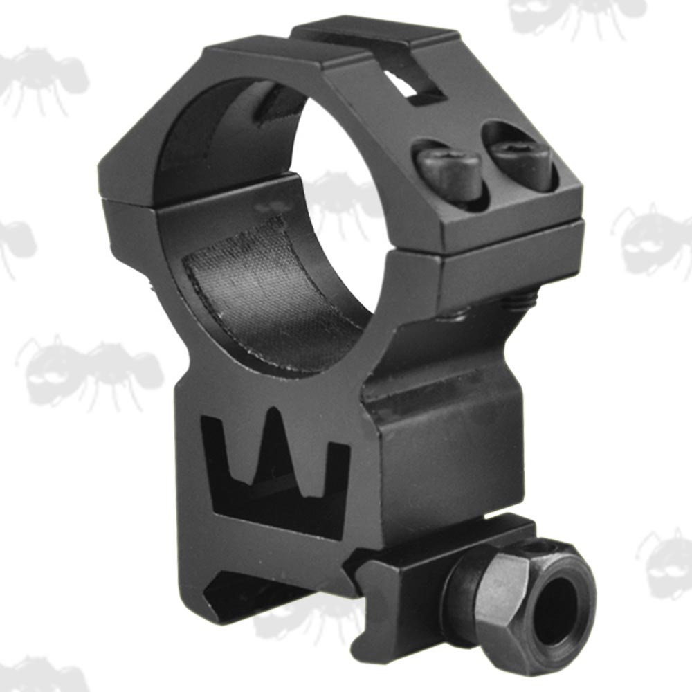 High-Profile Double Clamped 25mm Scope Ring for Weaver / Picatinny Rails with Crown Design See-Thru Channel