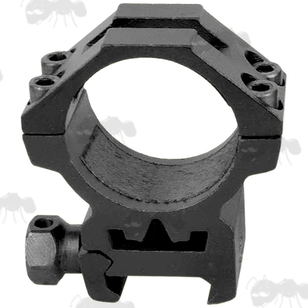 Medium-Profile Double Clamped 25mm Scope Ring for Weaver / Picatinny Rails with Crown Design See-Thru Channel