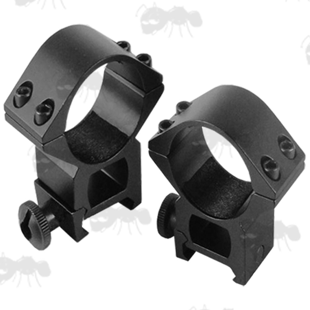 Black, High-Profile Double Clamped 30mm Scope Rings for Weaver / Picatinny Rails