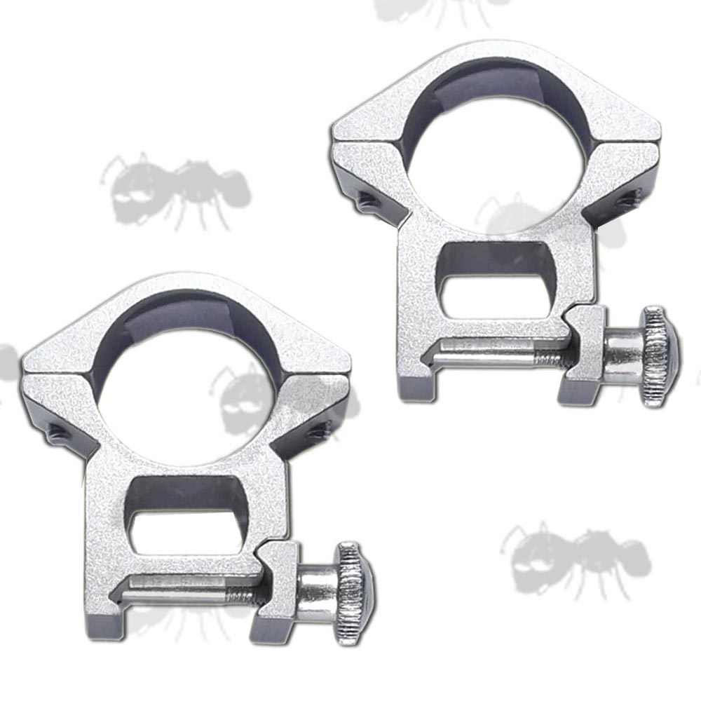 Pair of See-Thru Design High Profile Silver 25mm Scope Rings for Weaver Rails