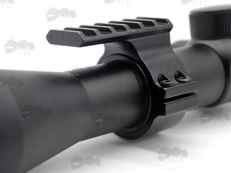 30mm Scope Tube Accessory Rail Ring Mount with Six Slots Fitted to a 25mm Diameter Scope