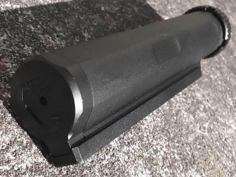 End Cap View on The Black Metal Airsoft Mil-Spec Enhanced Buffer Stock Tube with Castle Nut