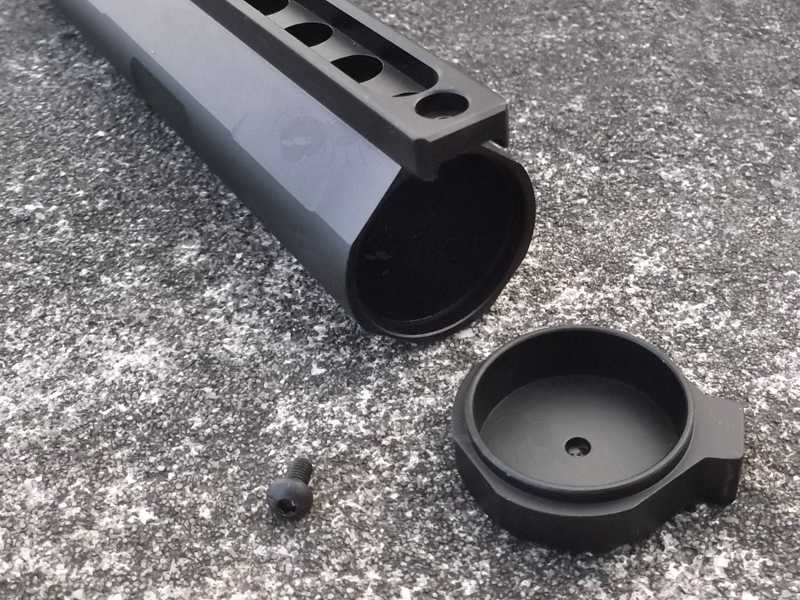 View of The End Cap Removed from The Black Metal Airsoft Mil-Spec Enhanced Buffer Stock Tube