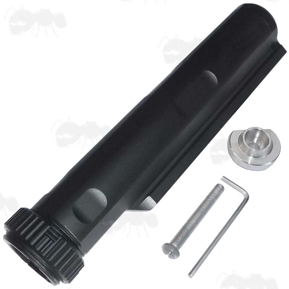 Black Metal Airsoft Mil-Spec Enhanced Buffer Stock Tube with AEG Fittings