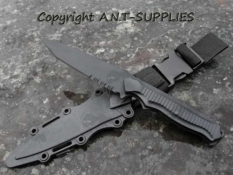 Black Rubber Blade Airsoft Knife With Black Handle and Scabbard
