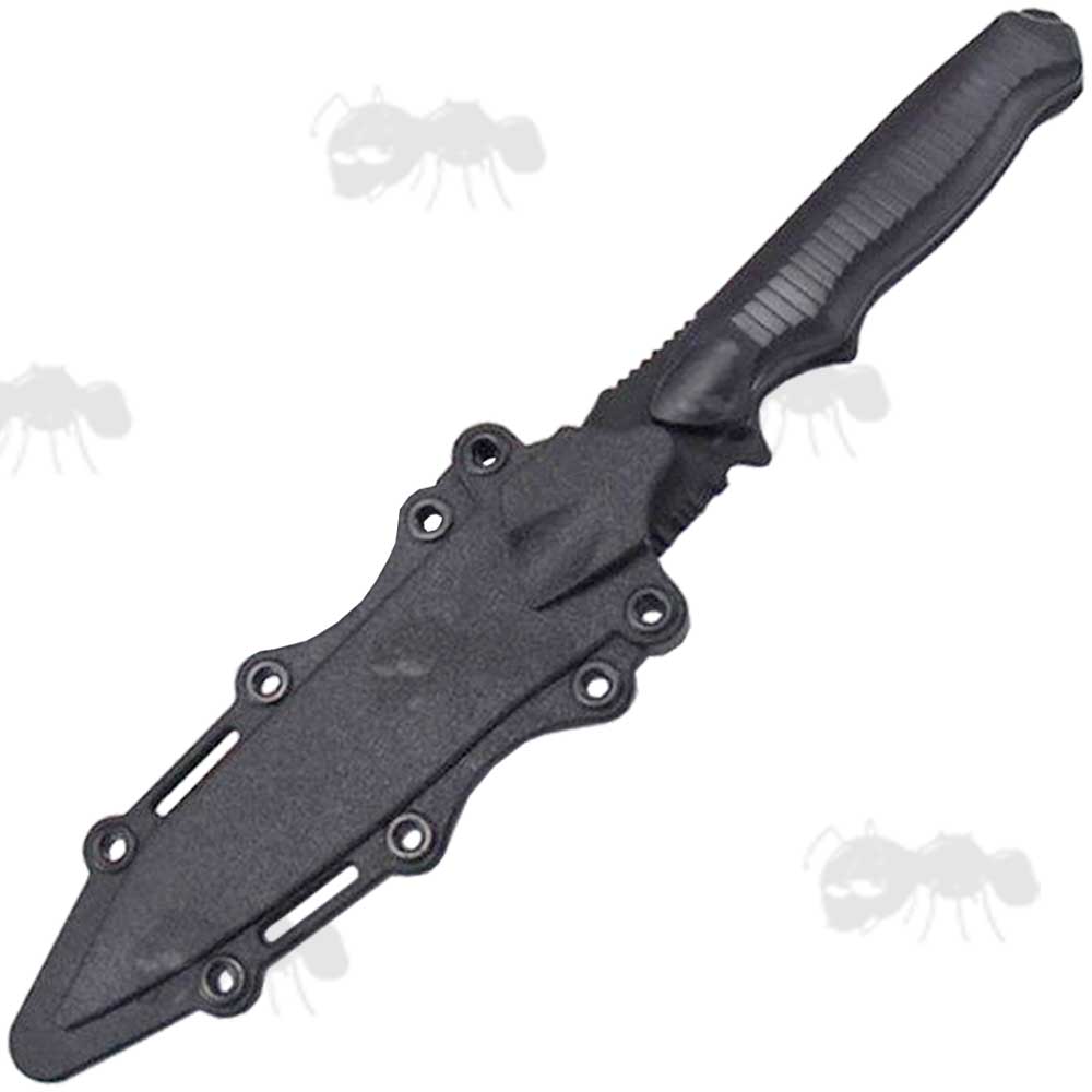 Black Rubber Blade Airsoft Knife With Black Handle and Scabbard