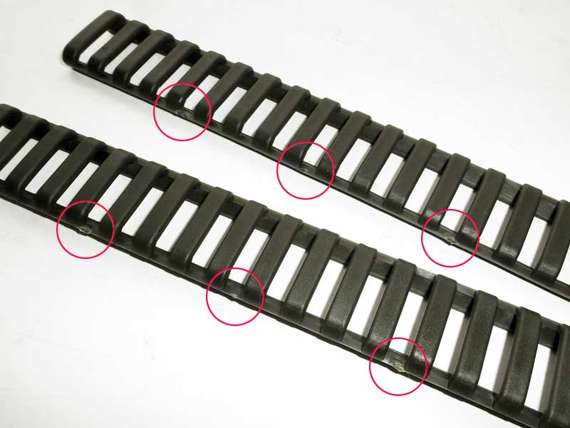 Forest Green Rubber Four Piece Ladder Style Airsoft Rail Covers Set with Machine Production Marks