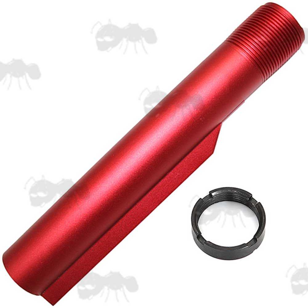 Red Metal Airsoft Mil-Spec Buffer Stock Tube with Castle Nut Fitted