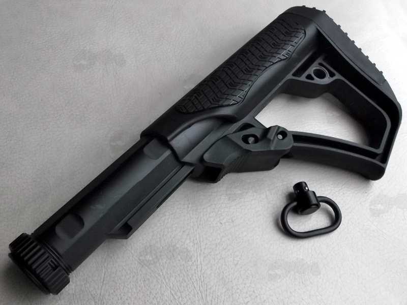 All Black Enhanced AR-15 Six Position Collapsible Rifle Buttstock, Shown with Mil-Spec Seven Position Buffer Tube Fitted