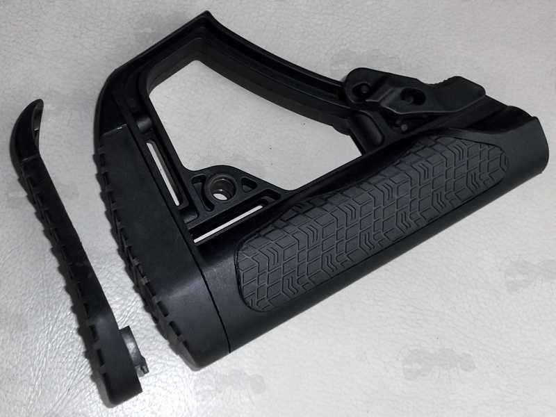 All Black Enhanced AR-15 Six Position Collapsible Rifle Buttstock, with Two Buttpad Design Options