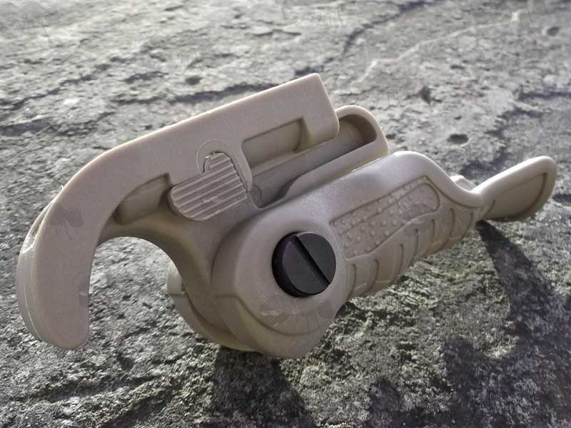 Folded Down View of The Tan Coloured Small Folding Vertical Grip