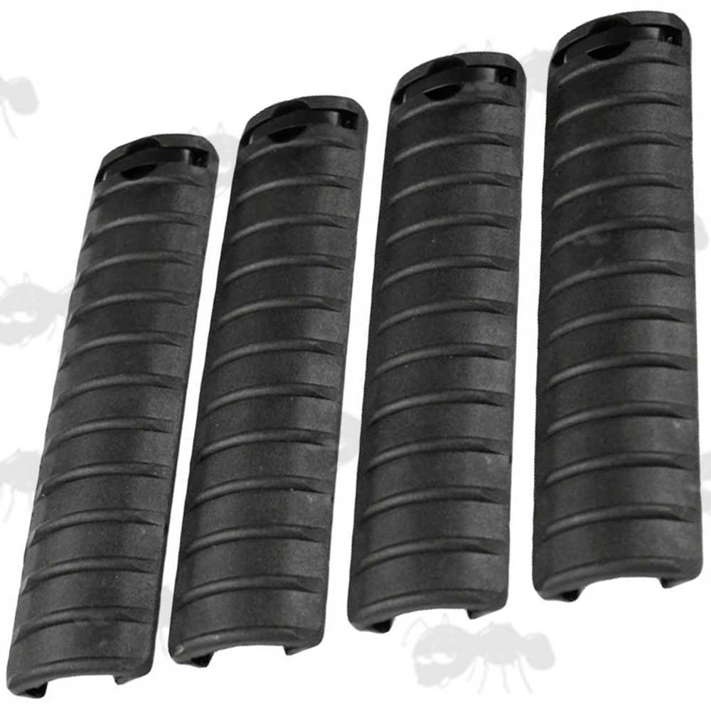 Four Piece Black Coloured Ribbed Rail Covers for Weaver / Picatinny Handguards