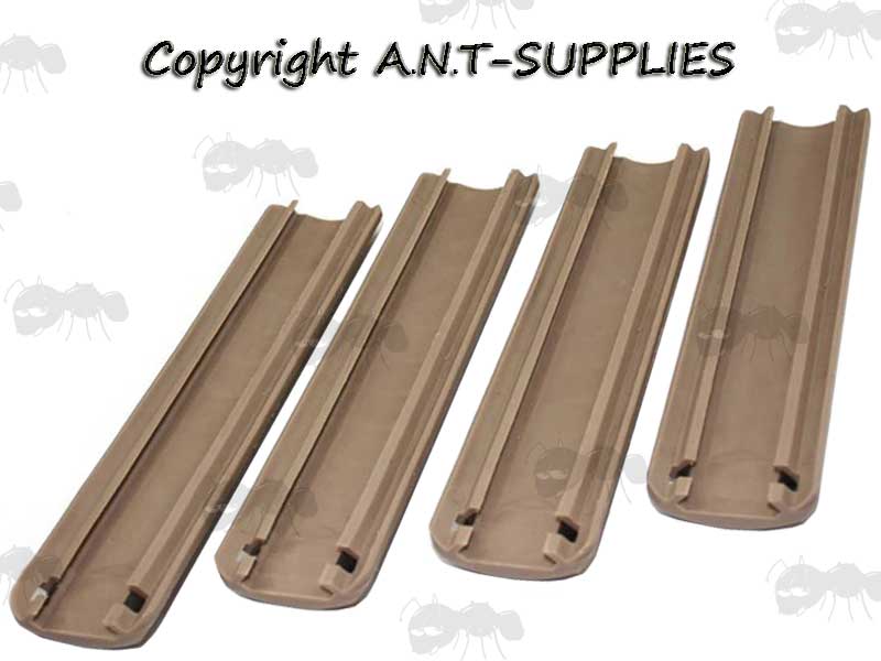 Four Piece Tan Coloured Ribbed Rail Covers for Weaver / Picatinny Handguards