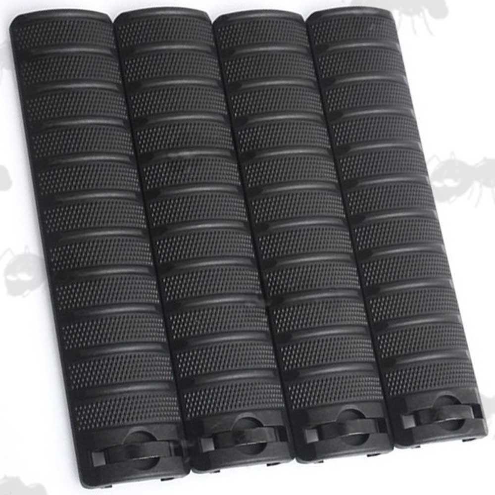 Four Piece Black Coloured Ribbed Rail Covers with Textured Finish for Weaver / Picatinny Handguards