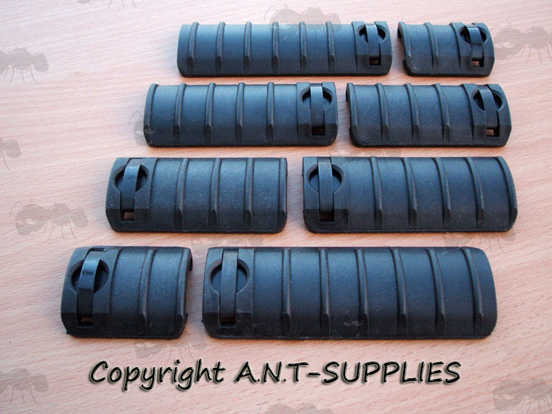 Eight Piece Black Coloured Ribbed Rail Covers for Weaver / Picatinny Handguards