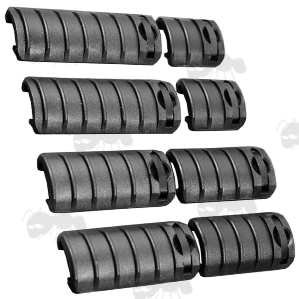 Eight Piece Black Coloured Ribbed Rail Covers for Weaver / Picatinny Handguards