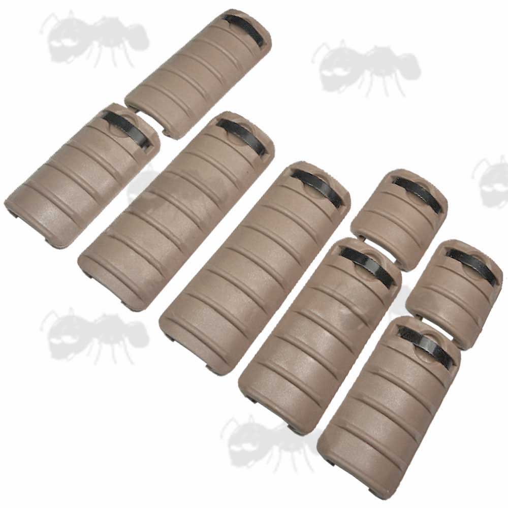 Eight Piece Tan Coloured Ribbed Rail Covers With Textured Finish for Weaver / Picatinny Handguards