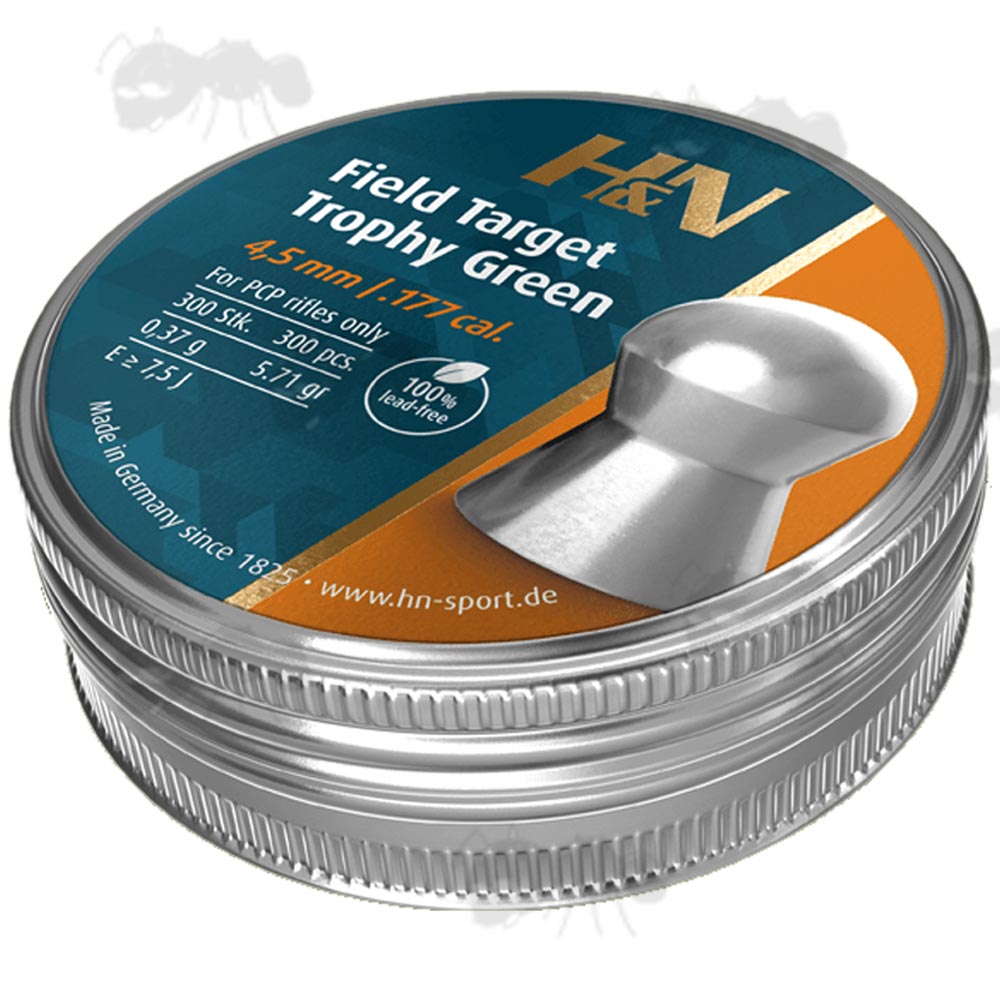Tin Of 300 x .177 / 4.5mm Calibre H&N Field Target Trophy Green Line Lead Free PCP Air Rifle Pellets