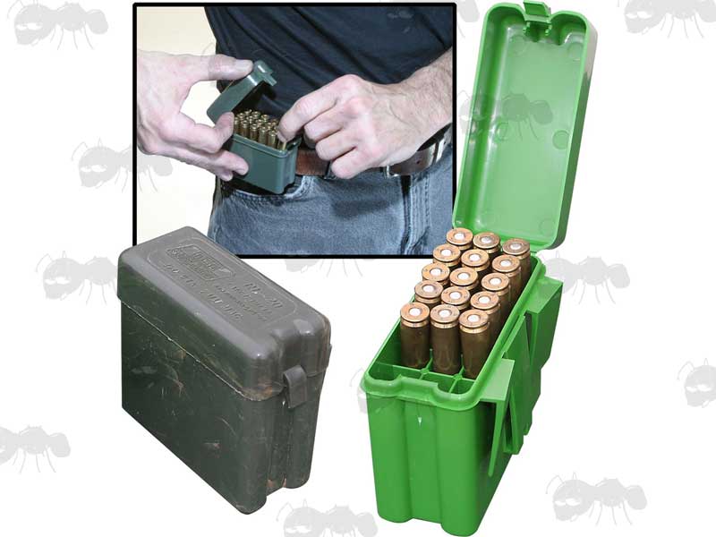MTM RL-20 Belt Carrier Hard Green Plastic Ammo Box