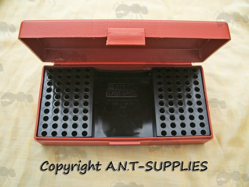 Open View of The Large MTM Red Plastic .22 Small Bore Ammo Tray Boxes